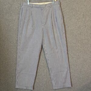 Jos. A. Bank‎ Men's Dress Pants 35x29 White Blue Stripe Seersucker Pleated Front